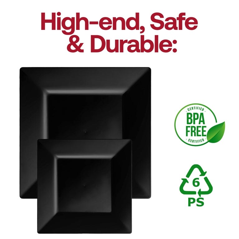 Modern Solid Square Disposable Plastic Plate Packs - Party Supplies