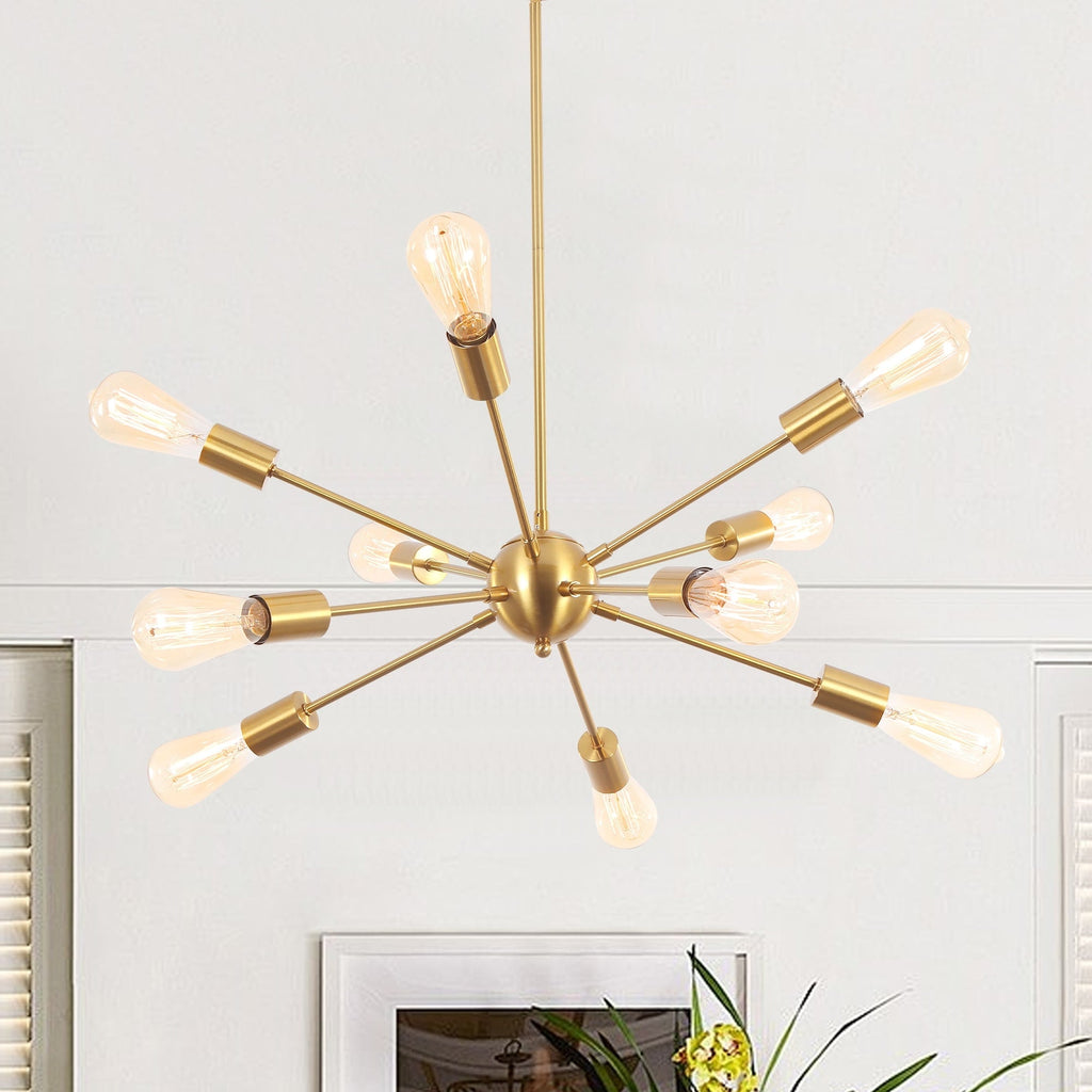 Modern Sputnik Chandelier 10-Light Adjustable Ceiling Light Fixture for Kitchen Dining Room Living Room Bedroom - N/A