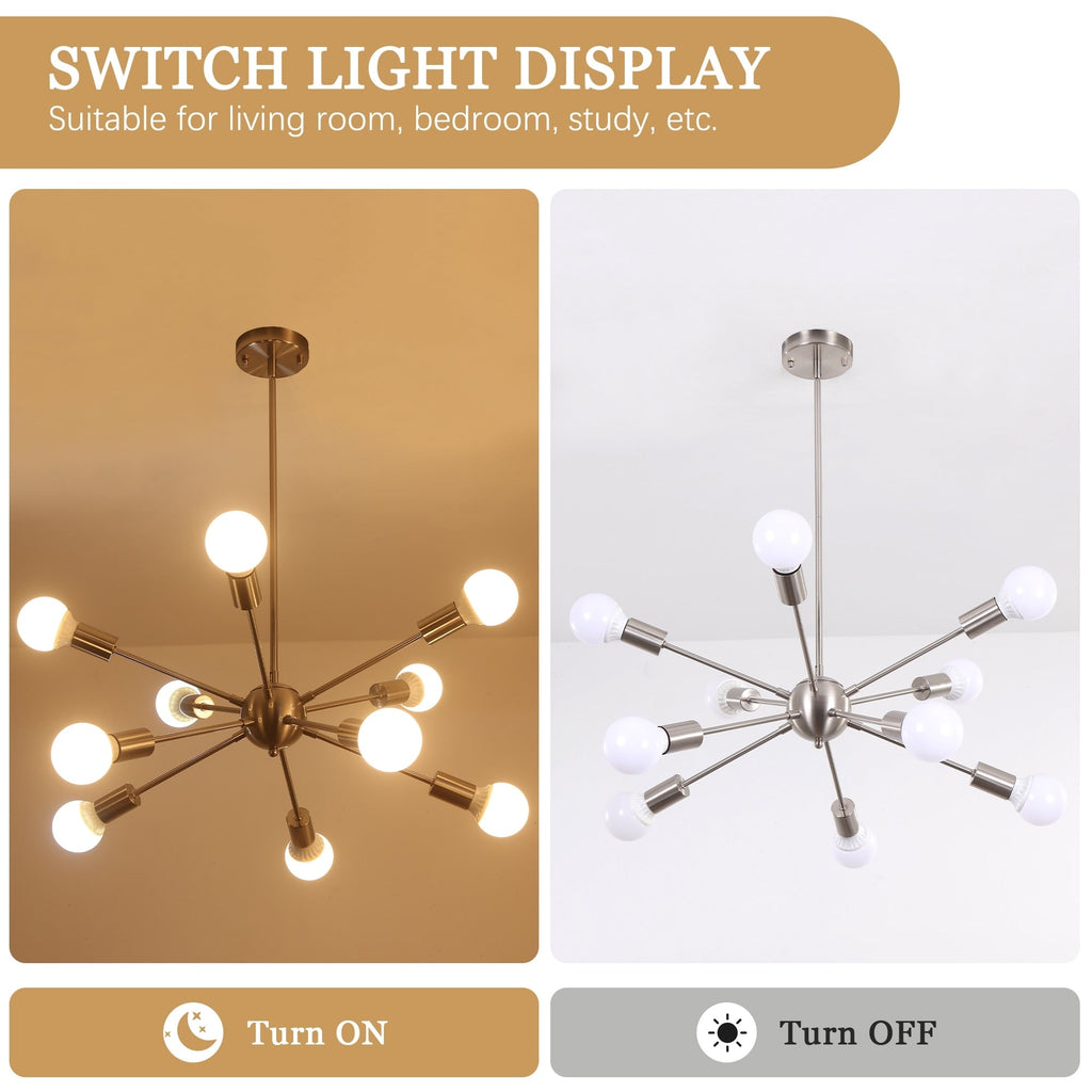 Modern Sputnik Chandelier 10-Light Adjustable Ceiling Light Fixture for Kitchen Dining Room Living Room Bedroom - N/A