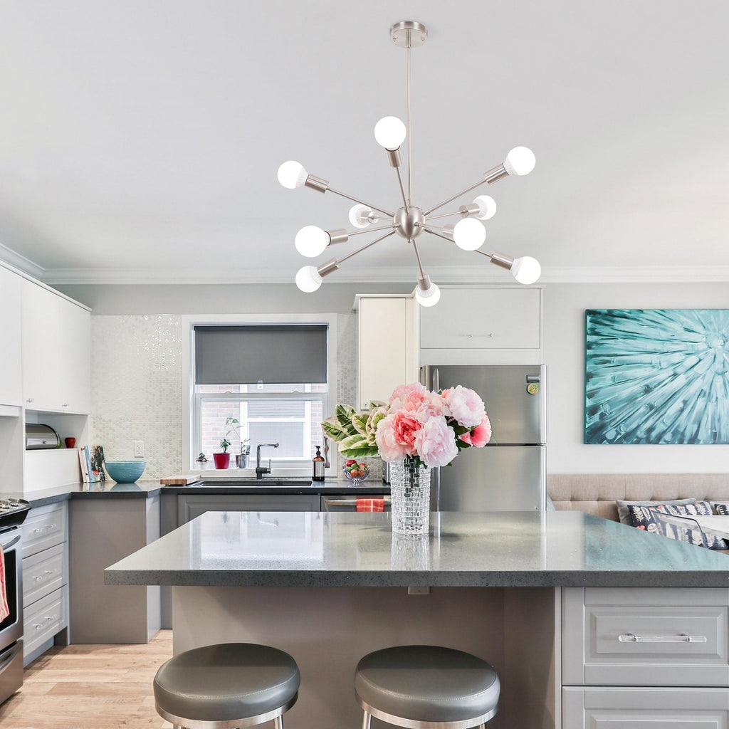 Modern Sputnik Chandelier 10-Light Adjustable Ceiling Light Fixture for Kitchen Dining Room Living Room Bedroom - N/A