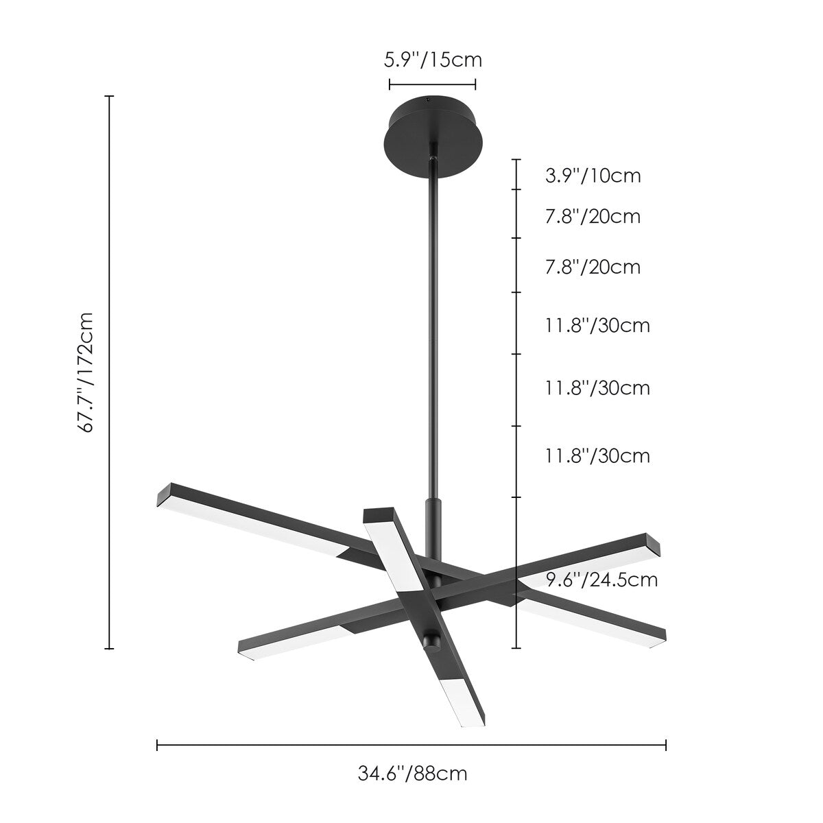 Modern Tiered Linear Sputnik Chandelier Warm Light 3000K Integrated LED Chandelier