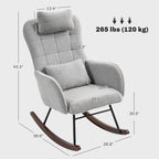 Modern Upholstered Rocking Nursery Glider Chair with High Backrest, Headrest and Lumbar Pillow for Living Room or Bedroom