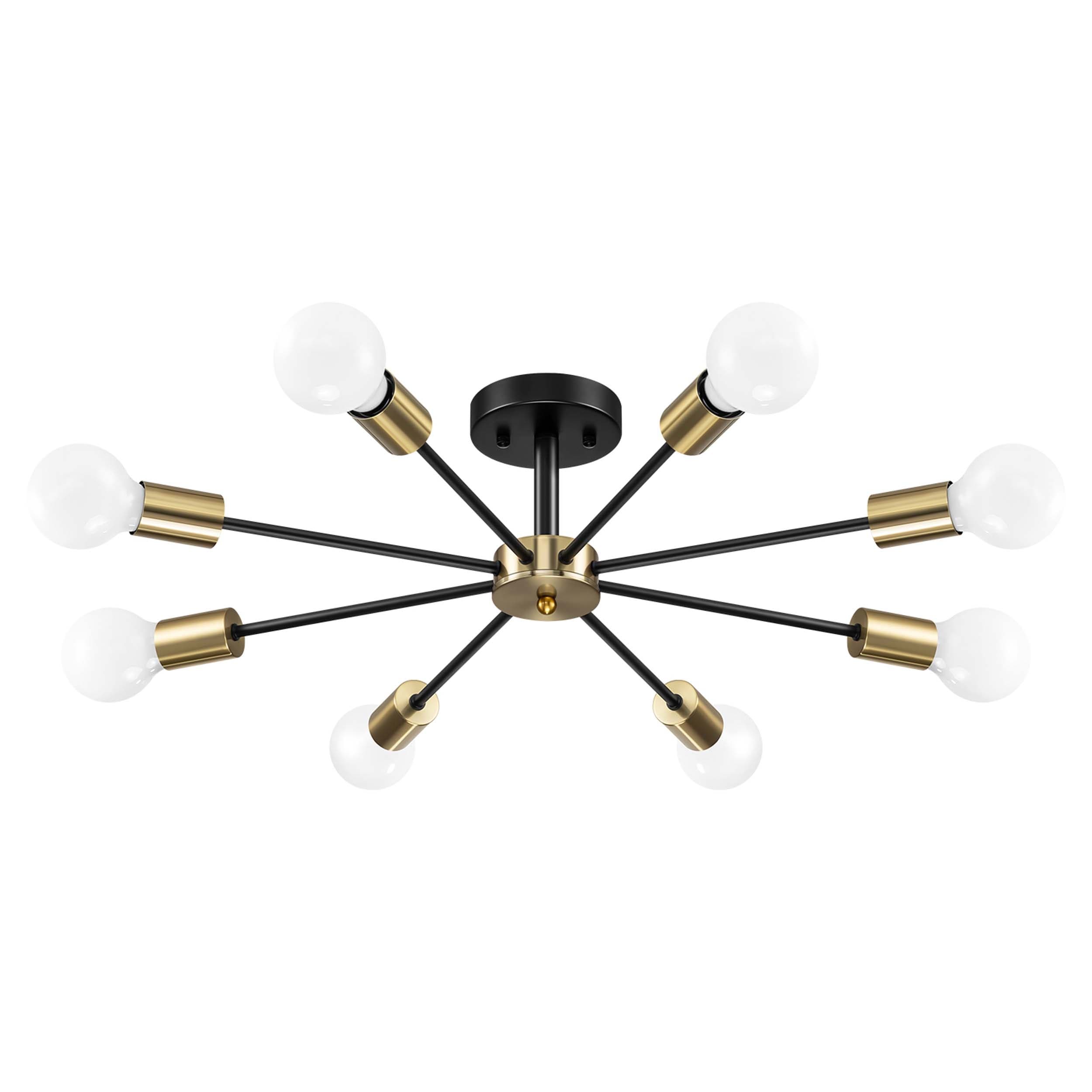 Black/ Gold Sputnik Semi Flush Mount Lamp Close to Ceiling Light Fixture for Living Room/ Kitchen/ Office/ Bedroom/ Foyer