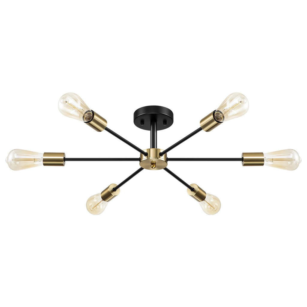 Black/ Gold Sputnik Semi Flush Mount Lamp Close to Ceiling Light Fixture for Living Room/ Kitchen/ Office/ Bedroom/ Foyer