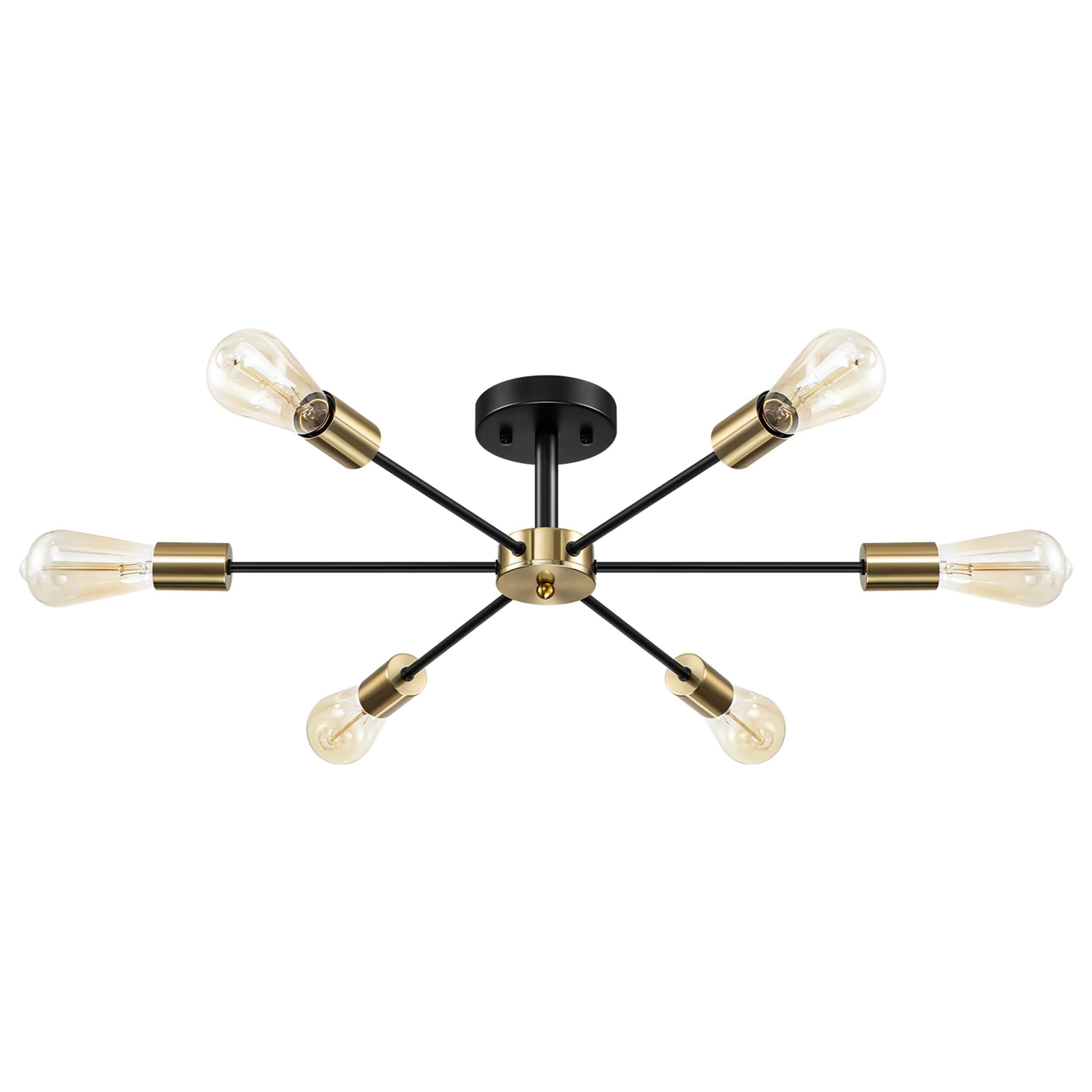 Black/ Gold Sputnik Semi Flush Mount Lamp Close to Ceiling Light Fixture for Living Room/ Kitchen/ Office/ Bedroom/ Foyer