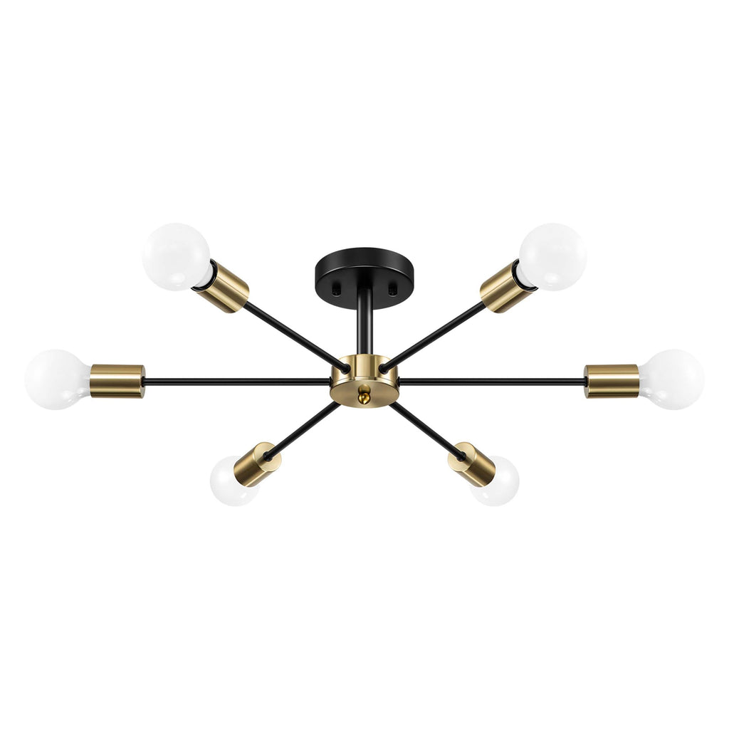 Black/ Gold Sputnik Semi Flush Mount Lamp Close to Ceiling Light Fixture for Living Room/ Kitchen/ Office/ Bedroom/ Foyer