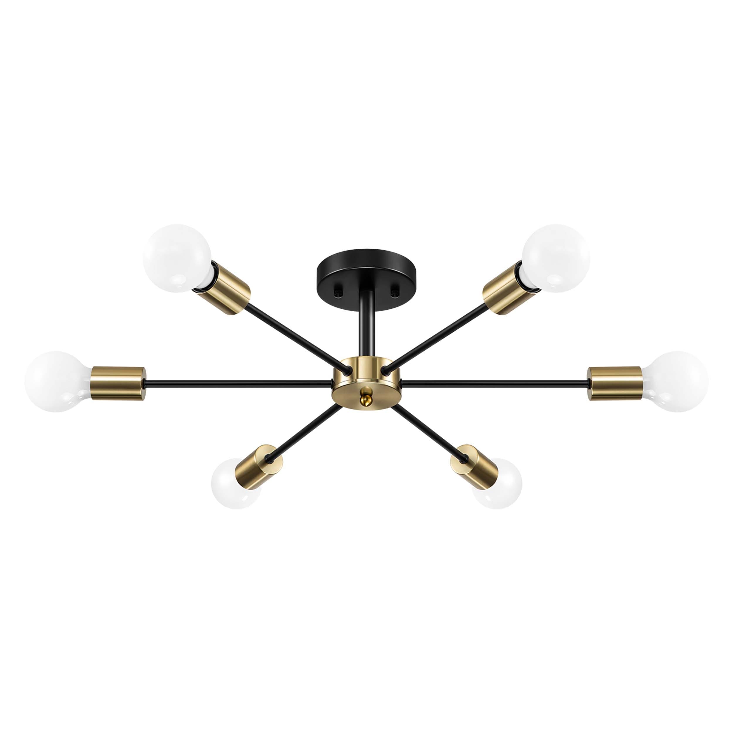 Black/ Gold Sputnik Semi Flush Mount Lamp Close to Ceiling Light Fixture for Living Room/ Kitchen/ Office/ Bedroom/ Foyer