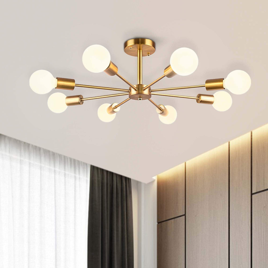Black/ Gold Sputnik Semi Flush Mount Lamp Close to Ceiling Light Fixture for Living Room/ Kitchen/ Office/ Bedroom/ Foyer