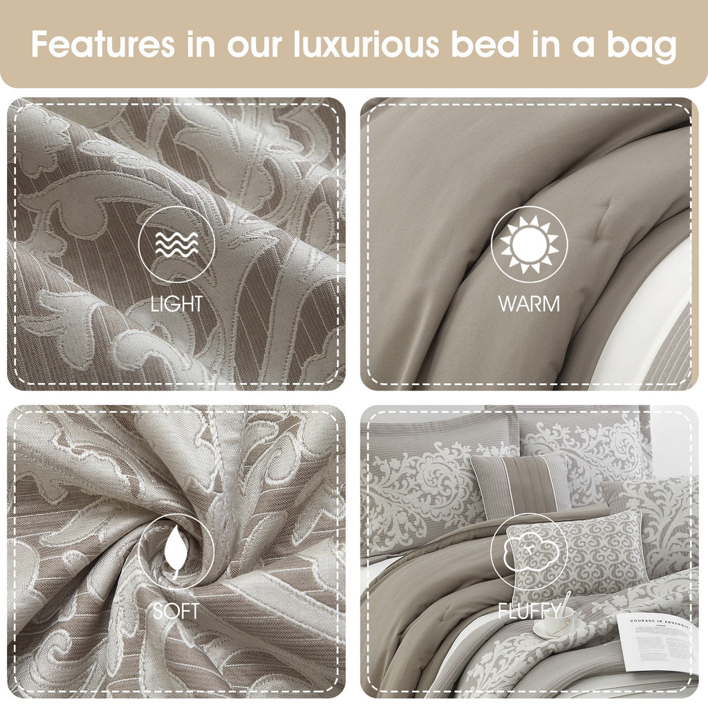 Nanshing Salem Damask Jacquard 7-Piece Comforter Set