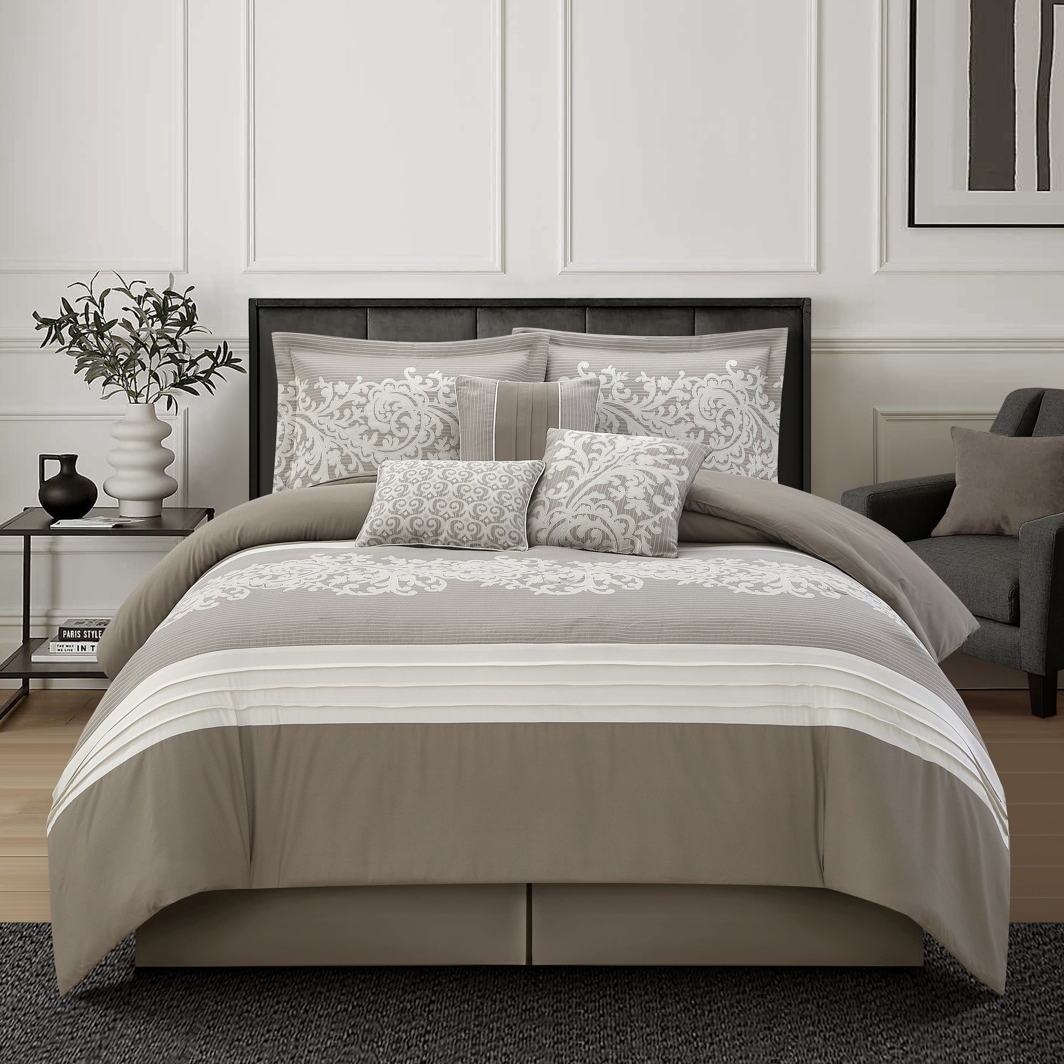 Nanshing Salem Damask Jacquard 7-Piece Comforter Set