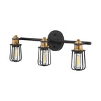 Nathan James Rori Vanity Wall Light Indoor 3-Light Bathroom with Farmhouse Cage Sconce and Brass Details