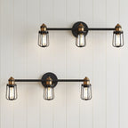 Nathan James Rori Vanity Wall Light Indoor 3-Light Bathroom with Farmhouse Cage Sconce and Brass Details