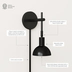 Nathan James Tamlin Wall Mounted Armed Sconce 1-Light Fixture with Plugin and On/Off Switch