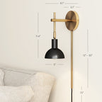 Nathan James Tamlin Wall Mounted Armed Sconce 1-Light Fixture with Plugin and On/Off Switch
