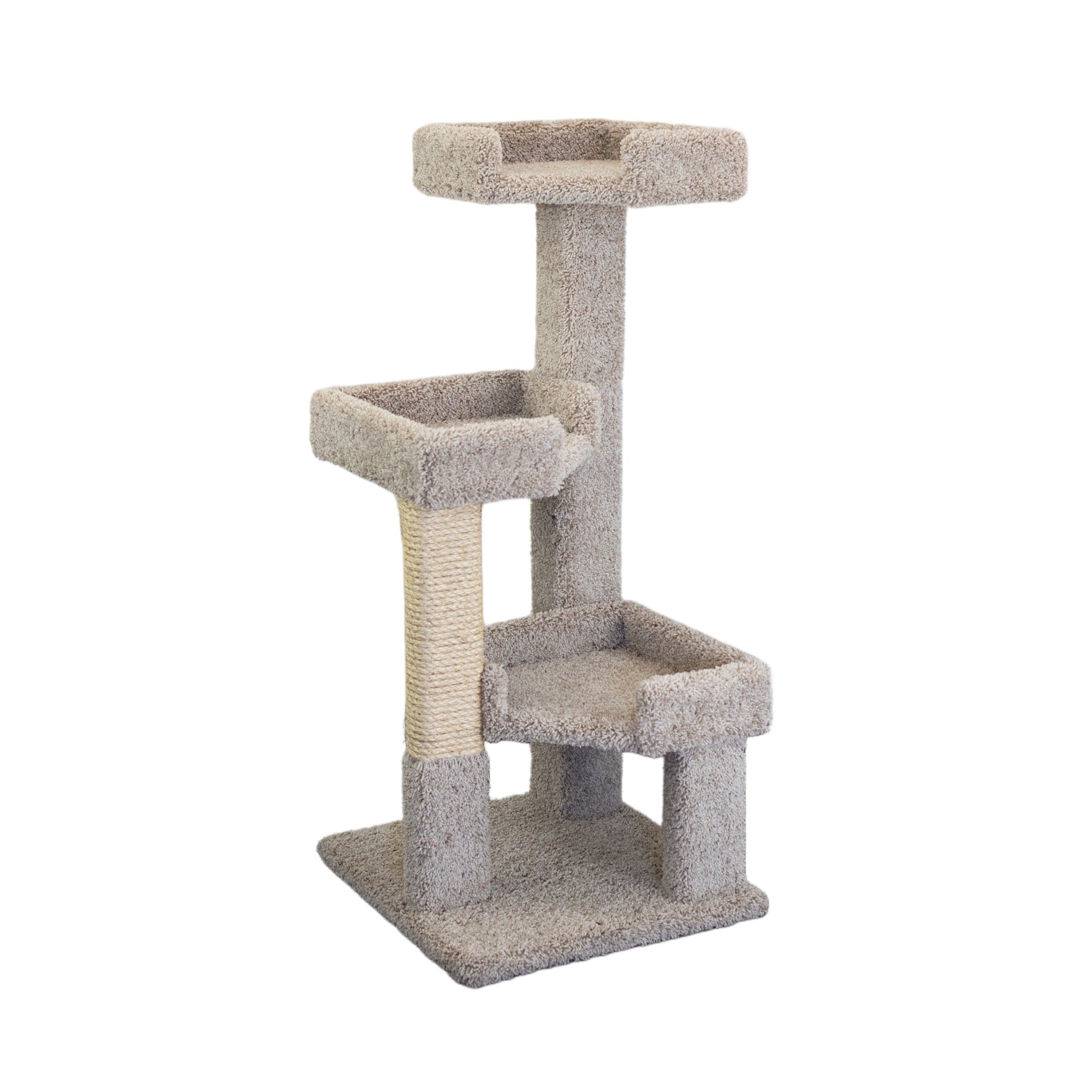 New Cat Condos 3 Level Solid Wood and Carpet Kitty Tree