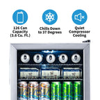 Newair 126-Can Capacity Beverage Refrigerator, Mini Fridge with Glass Door and Adjustable Shelves, Stainless Steel