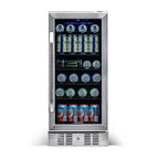 Newair 15 in. Built-in 96 Can Beverage Fridge in Stainless Steel with Temperature Controls and Adjustable Shelves