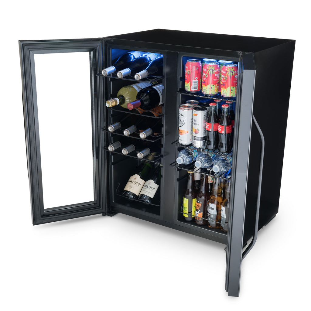Newair Wine and Beverage Refrigerator, 18 Bottles & 59 Cans, Dual Temperature Zones, Freestanding, Digital Temperature Control