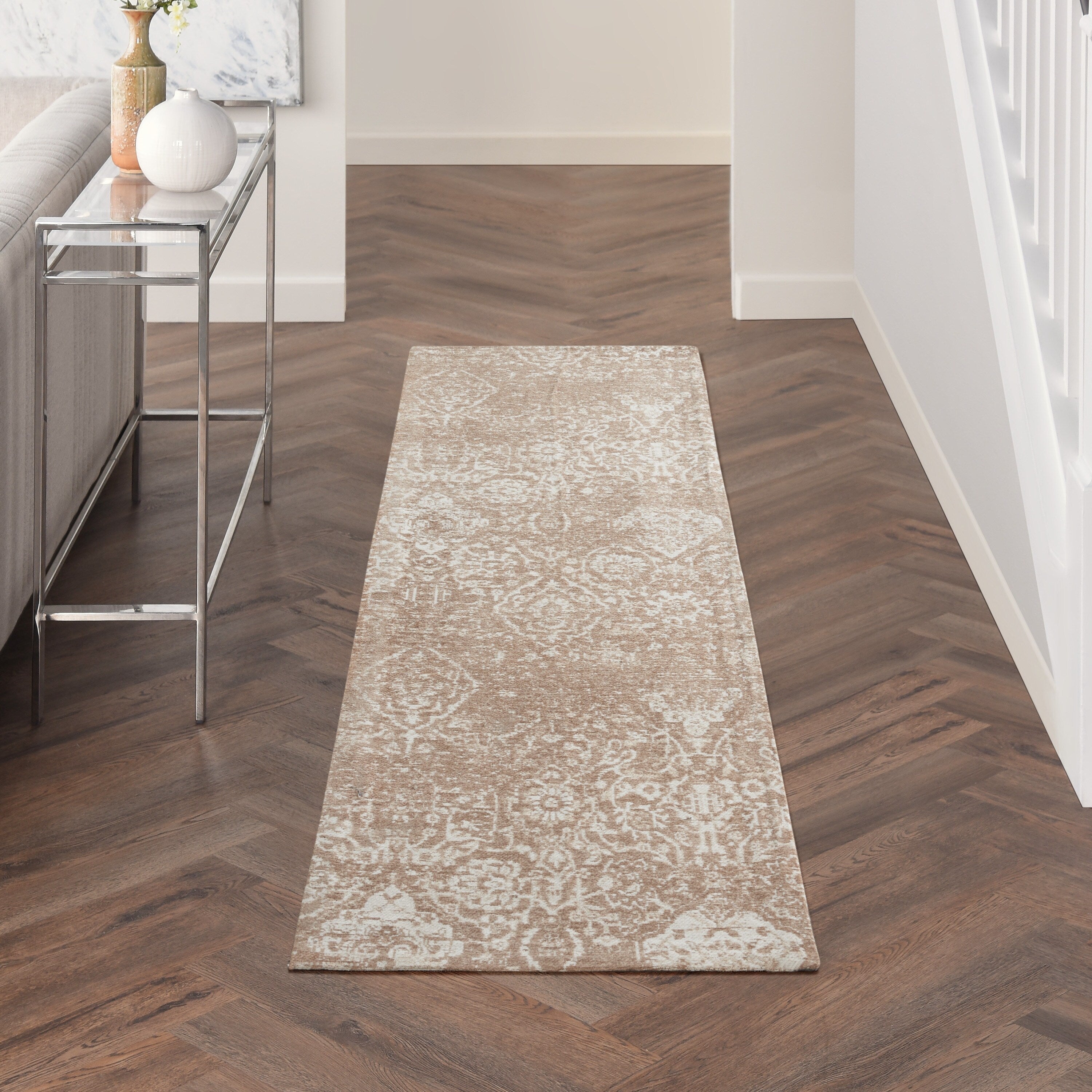 Nourison Damask Distressed Contemporary Area Rug