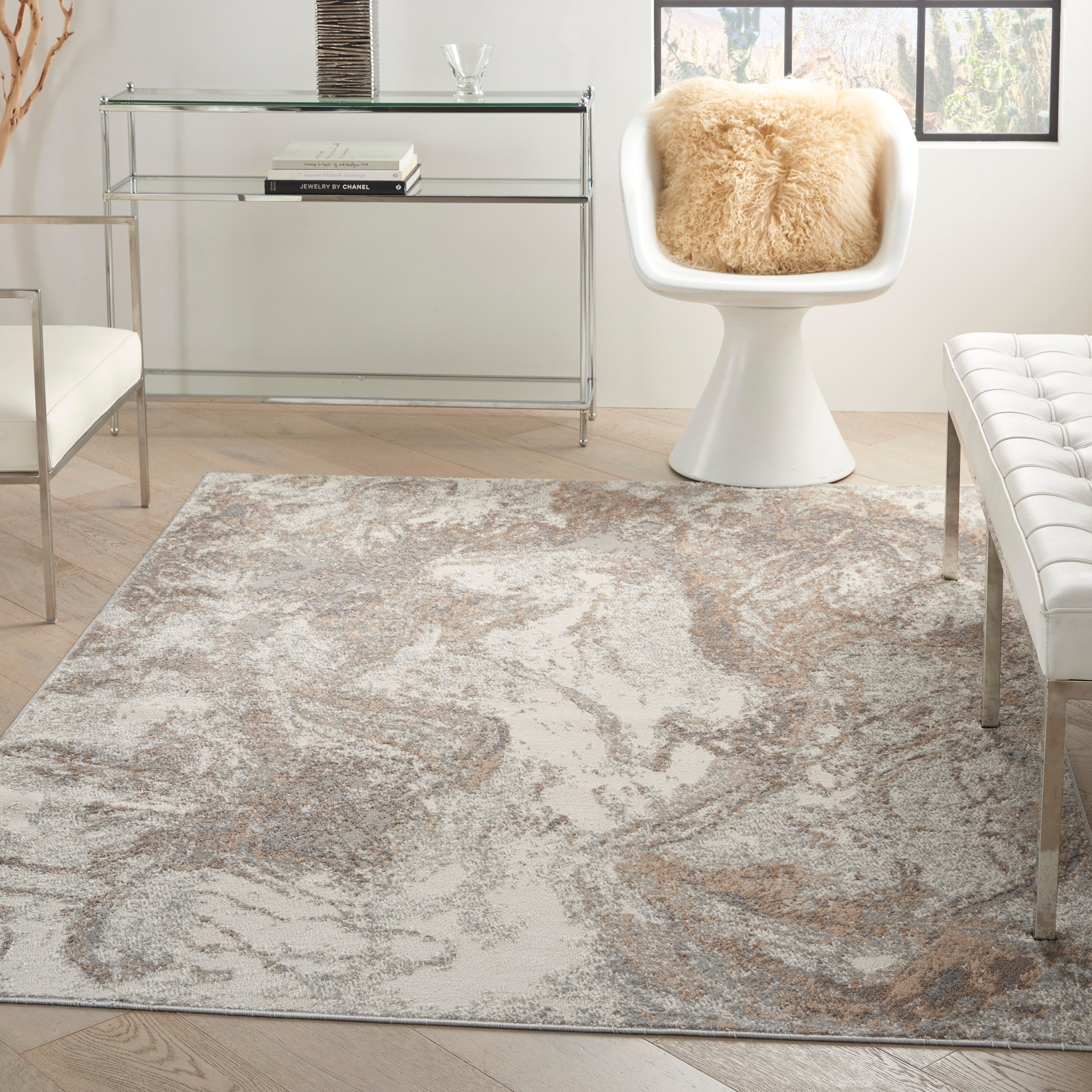 Nourison Elation Modern Abstract Ivory Grey Area Rug