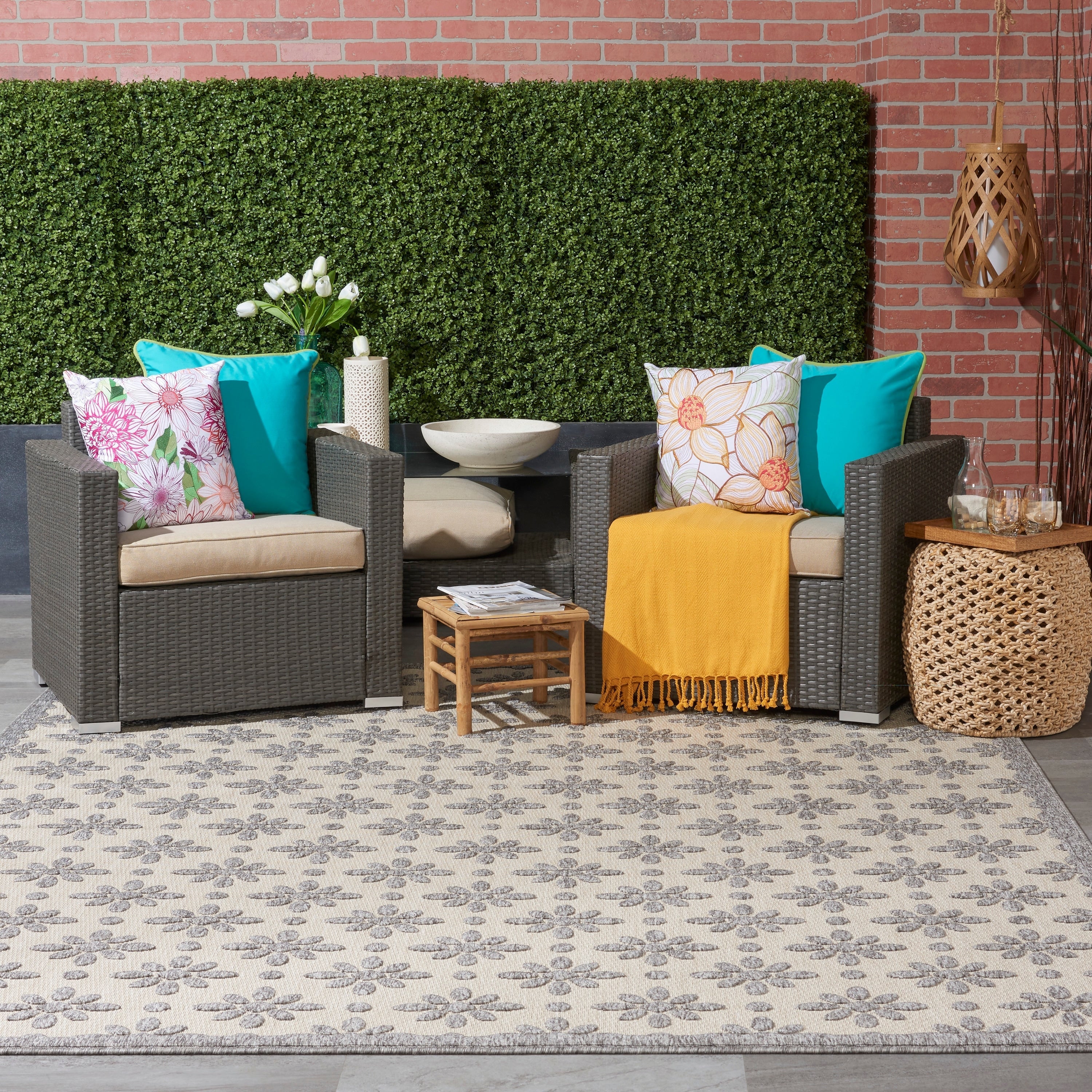 Nourison Palamos Modern Floral Hi Low Geometric Indoor Outdoor Area Rug