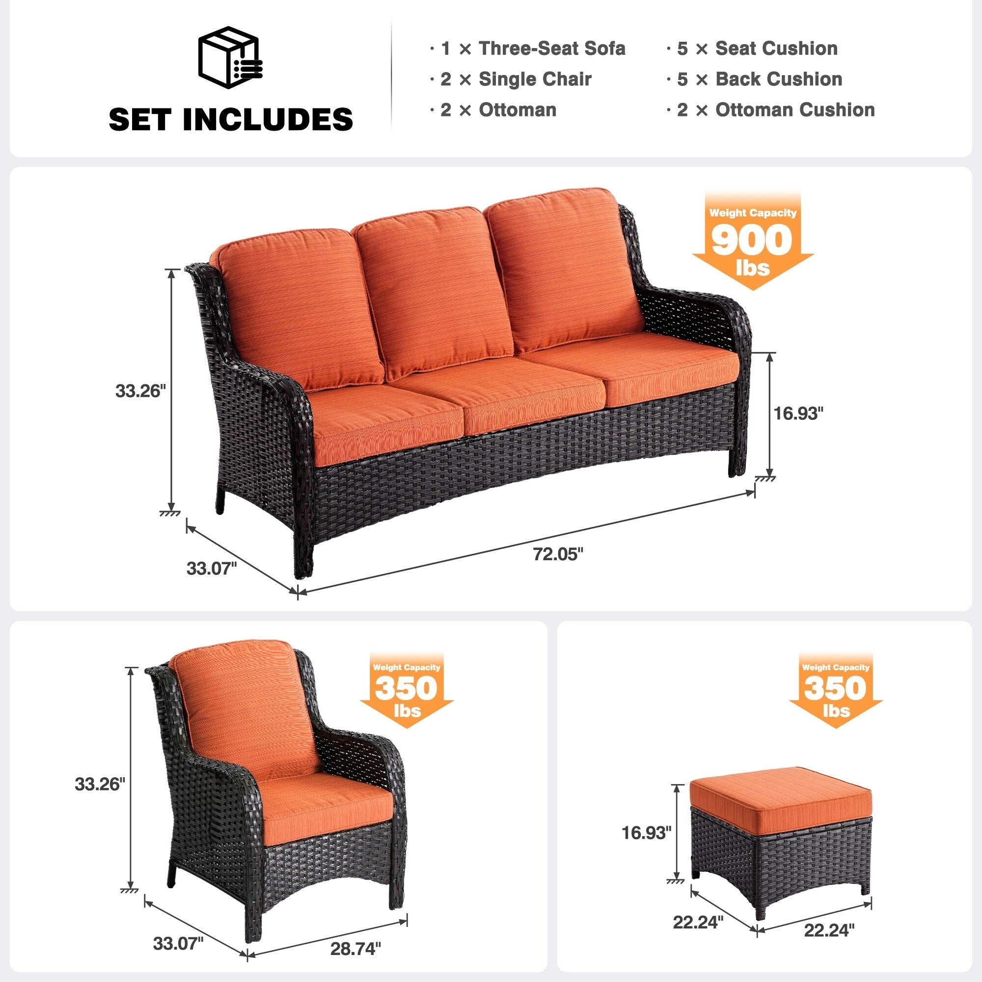 OVIOS 5-piece Patio Wicker High Back Conversation Set