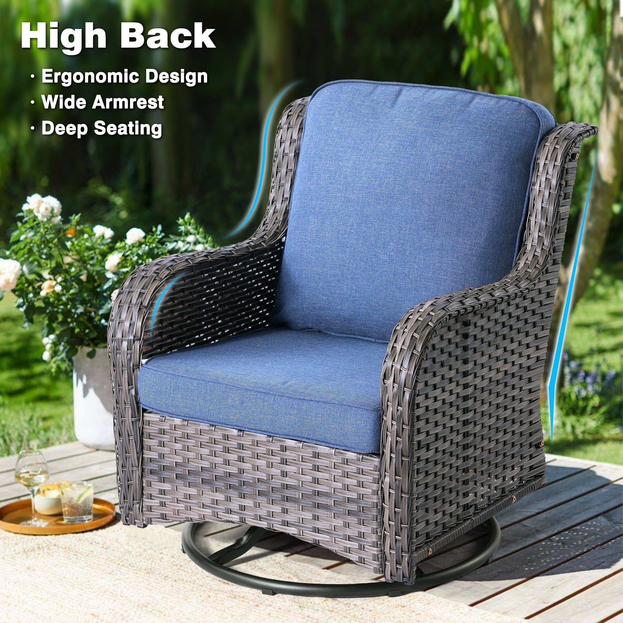 OVIOS 8-piece Patio Wicker Furniture Swivel Chair Set