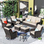 OVIOS 8-piece Patio Wicker Furniture Swivel Chair Set