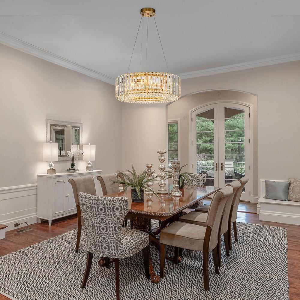 OYIPRO 6/8/12-Light Modern Round Crystal Chandelier Drum Shape Pendant Light for Kitchen Island