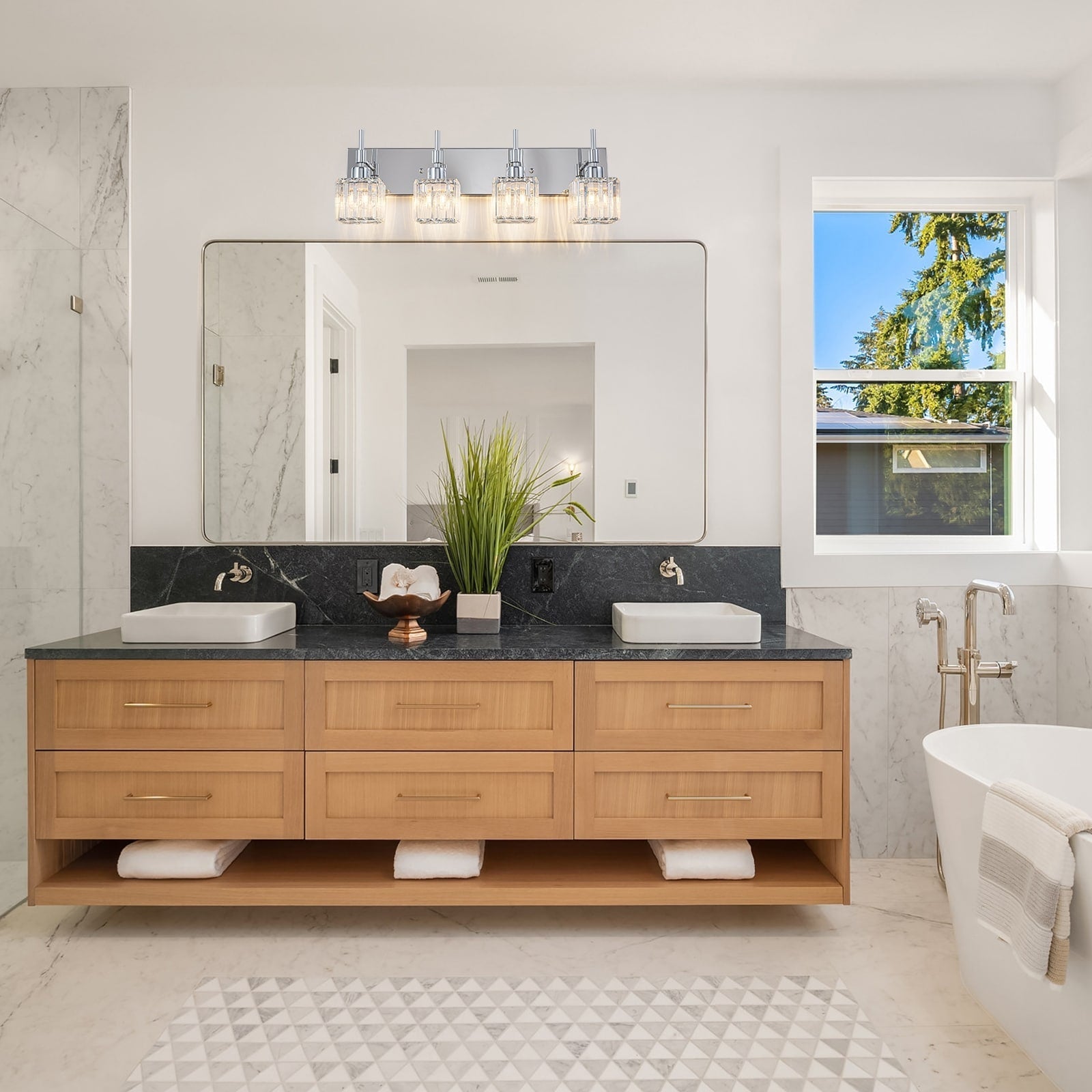 Ora Modern Dimmable Crystal Bathroom Light Fixtures Over Mirror Glam Vanity Lights