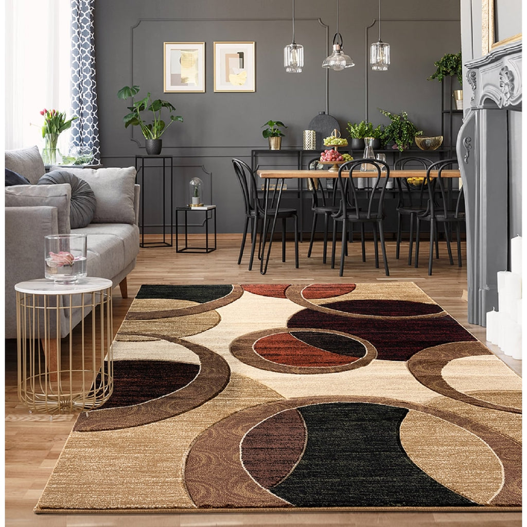 Orelsi Collection Abstract Geometric Circles Area Rug