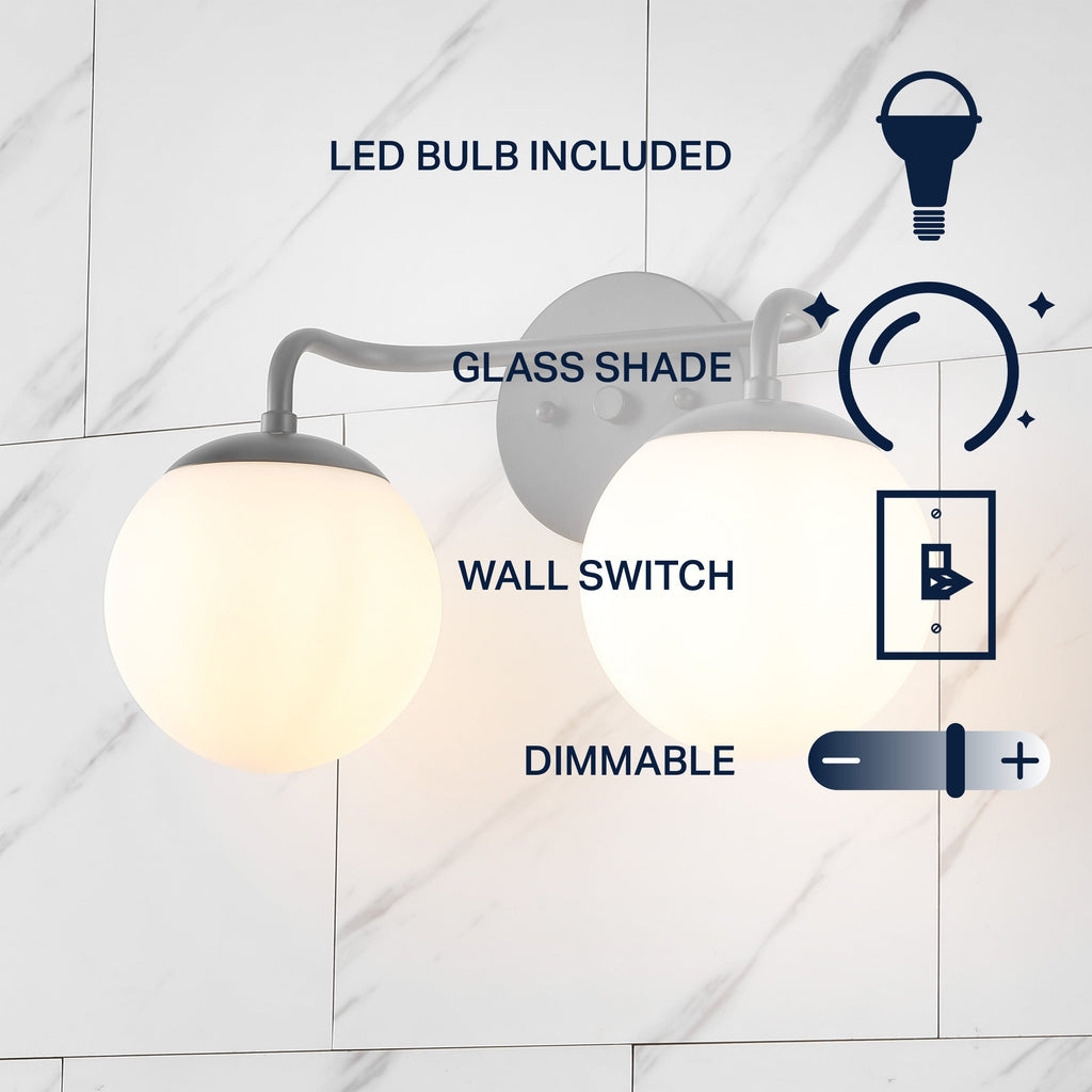 Globe Metal/Frosted Glass Modern LED Vanity, by JONATHAN Y