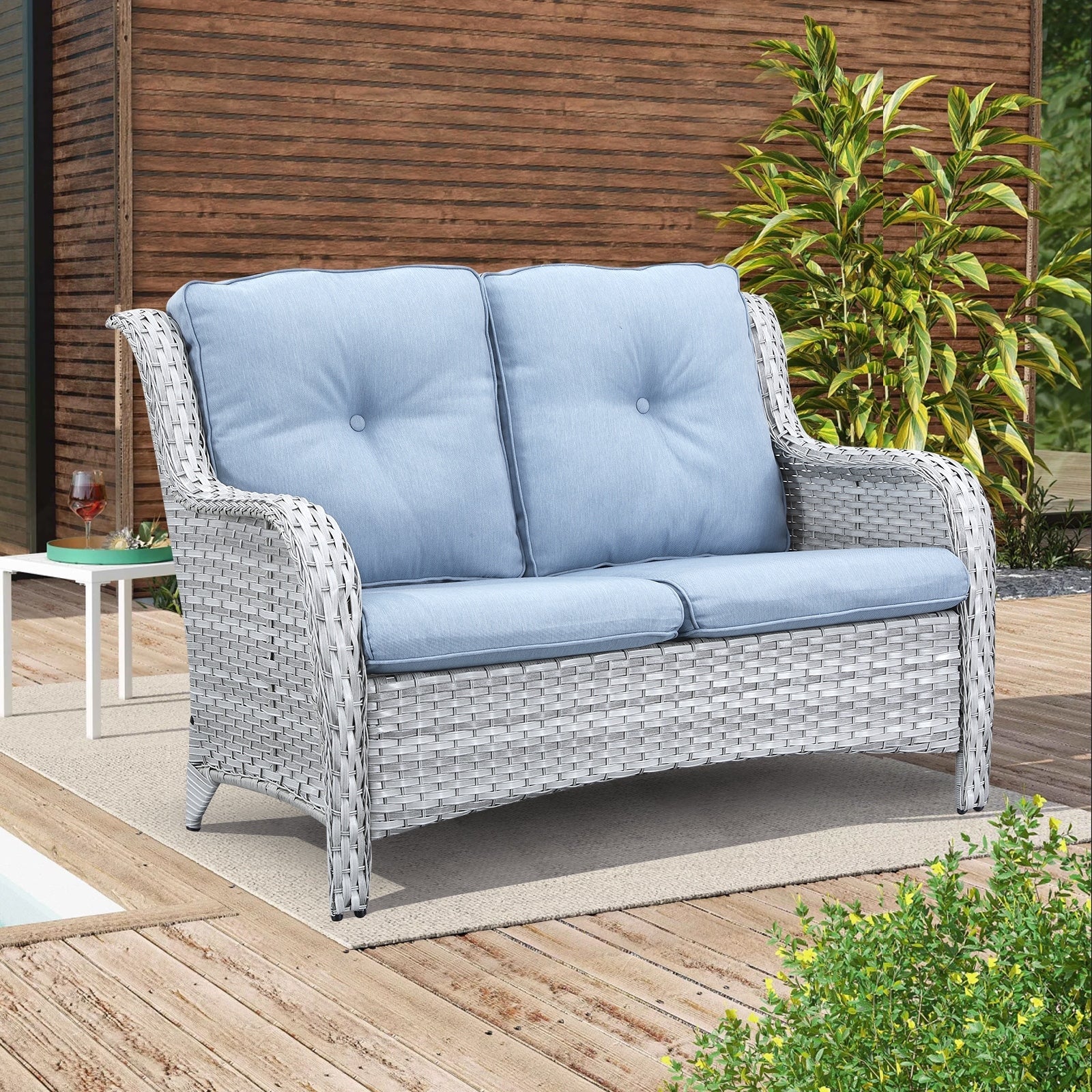 Gymojoy Outdoor Loveseat Wicker Sofa Set Rattan Sofa