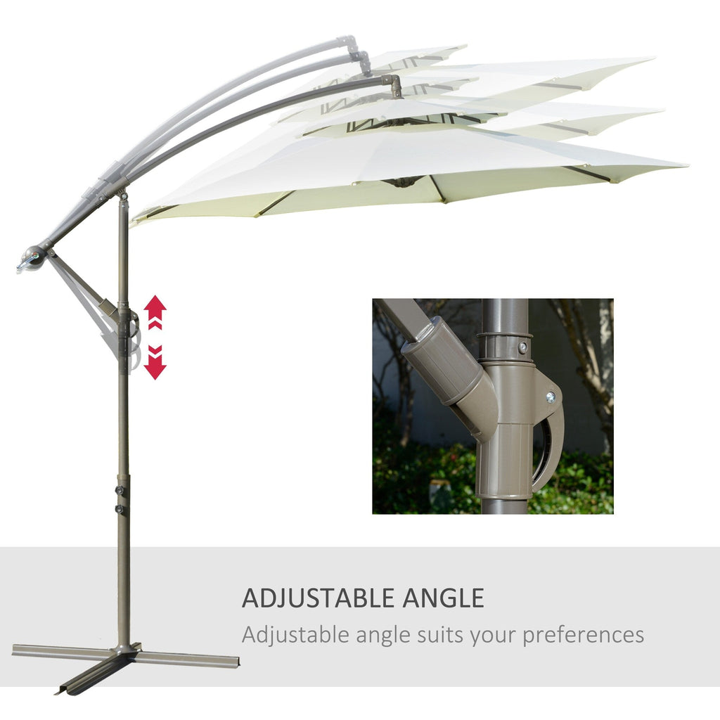 Outsunny 9' 2-Tier Cantilever Umbrella with Crank Handle, Cross Base and 8 Ribs, Garden Patio Offset Umbrella