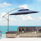 Outsunny 9' 2-Tier Cantilever Umbrella with Crank Handle, Cross Base and 8 Ribs, Garden Patio Offset Umbrella