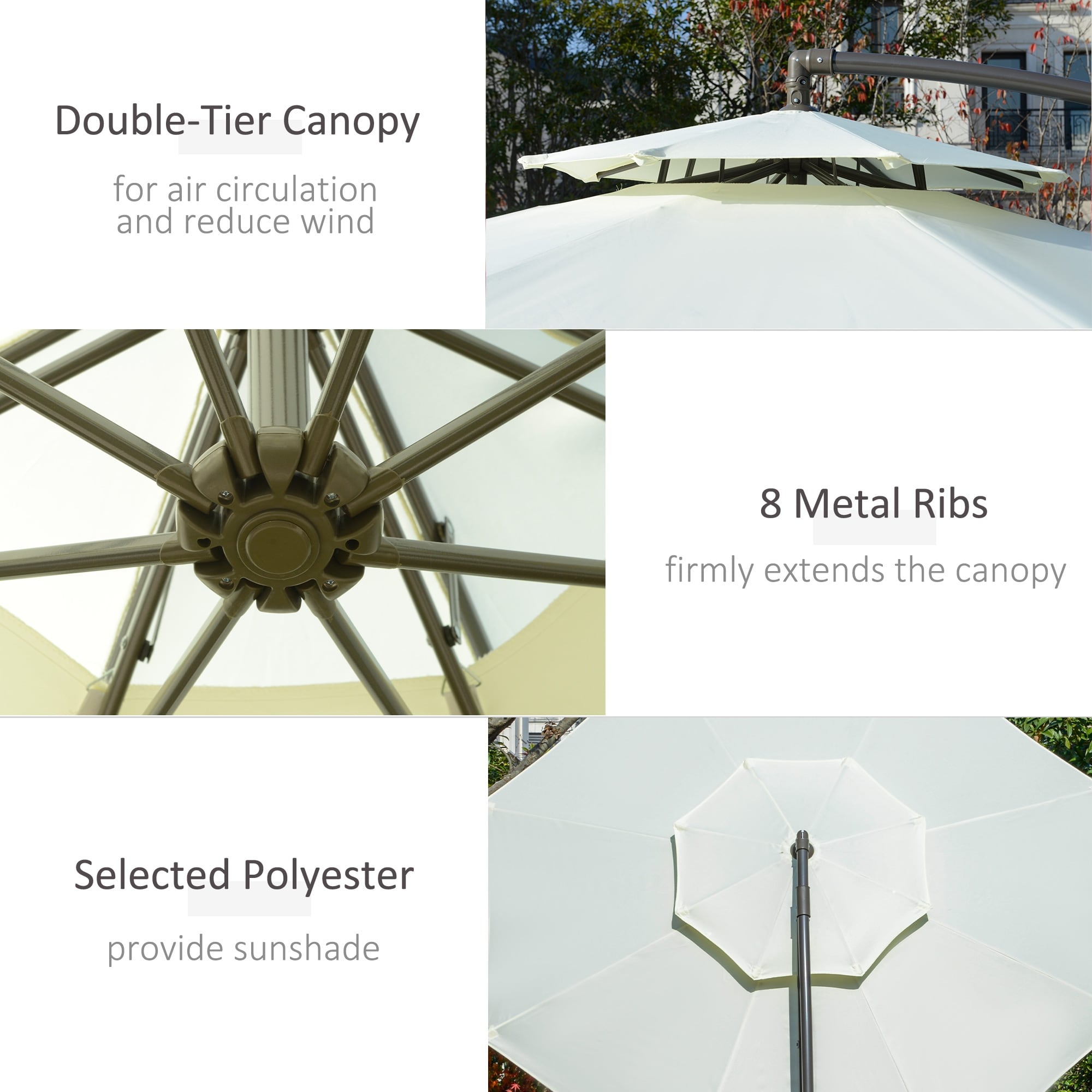 Outsunny 9' 2-Tier Cantilever Umbrella with Crank Handle, Cross Base and 8 Ribs, Garden Patio Offset Umbrella