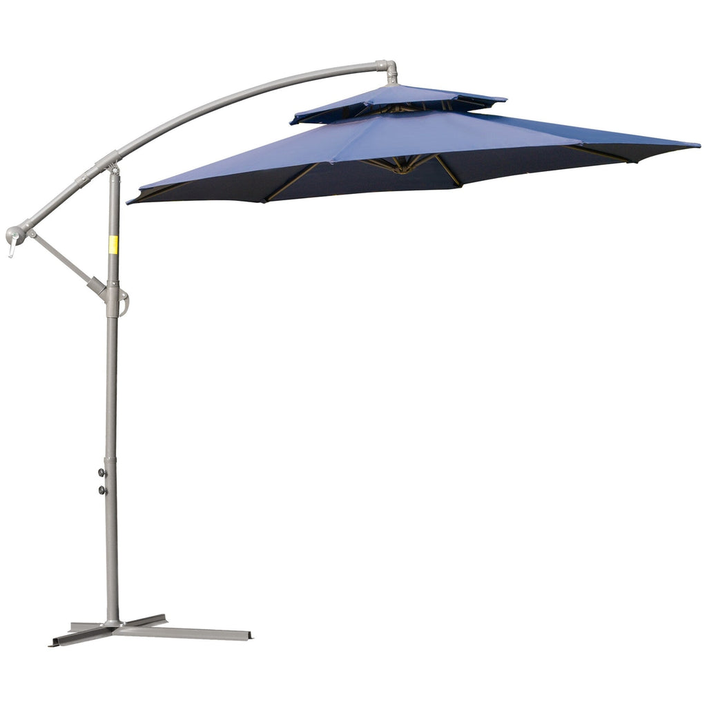 Outsunny 9' 2-Tier Cantilever Umbrella with Crank Handle, Cross Base and 8 Ribs, Garden Patio Offset Umbrella