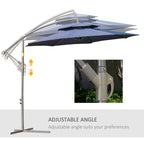 Outsunny 9' 2-Tier Cantilever Umbrella with Crank Handle, Cross Base and 8 Ribs, Garden Patio Offset Umbrella