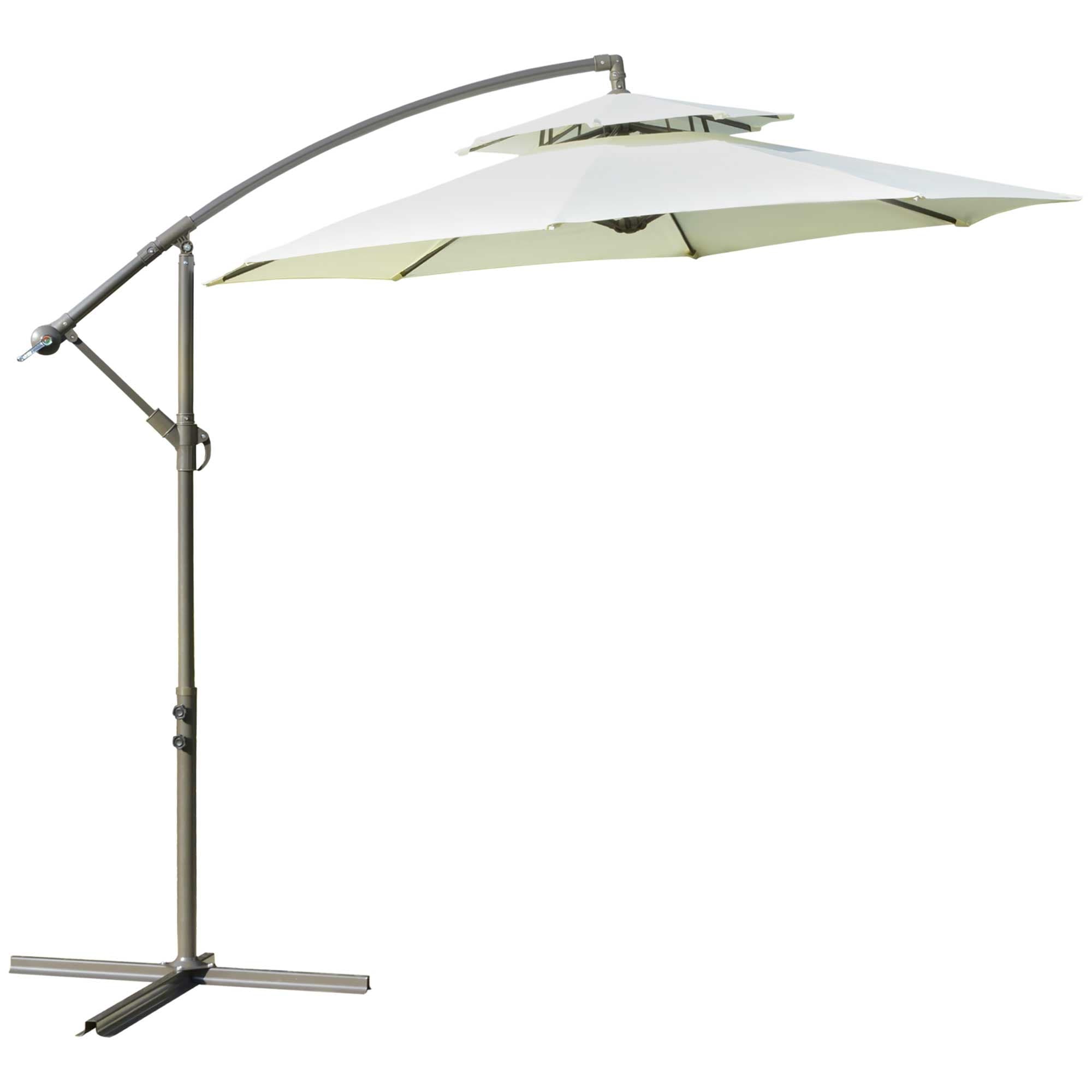 Outsunny 9' 2-Tier Cantilever Umbrella with Crank Handle, Cross Base and 8 Ribs, Garden Patio Offset Umbrella