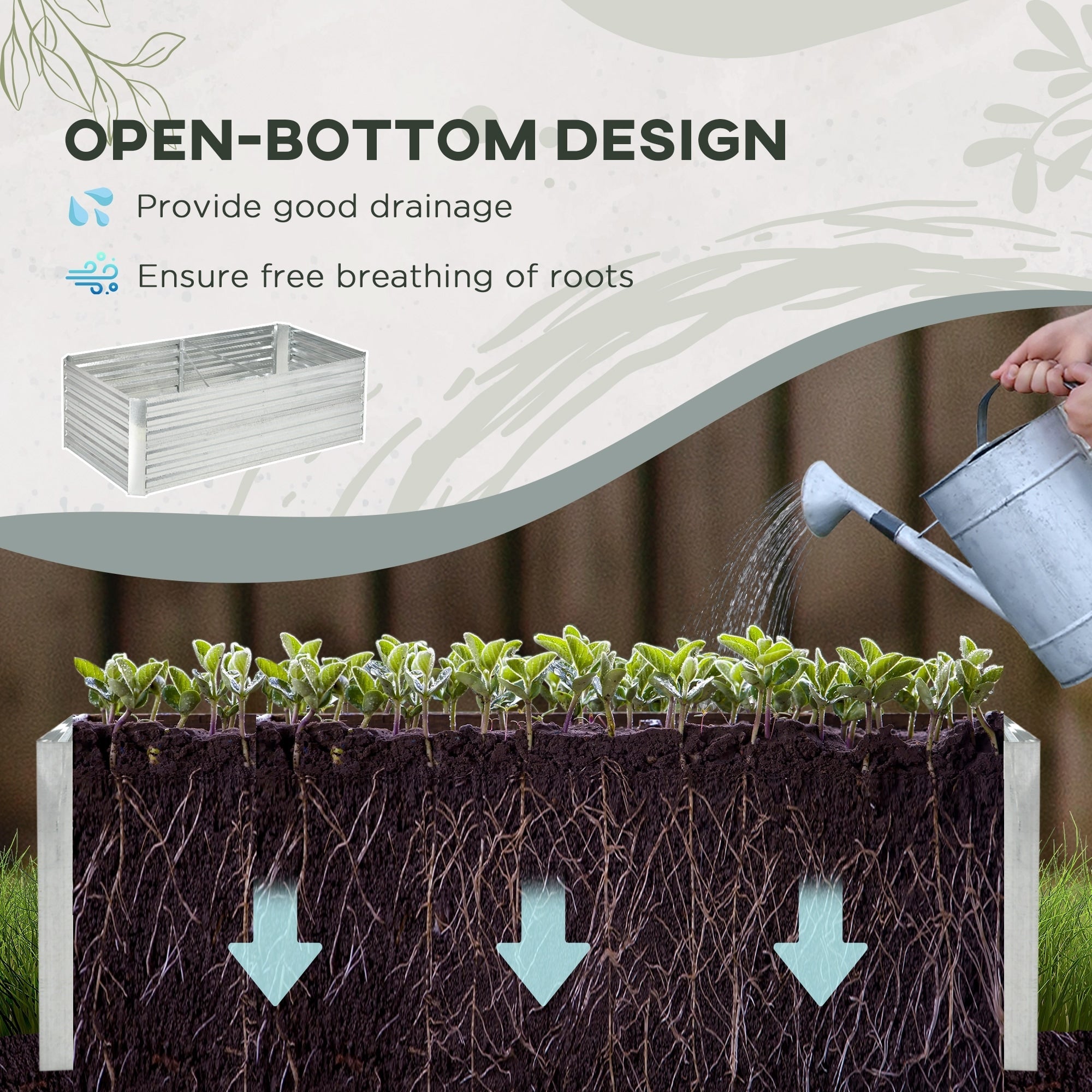 Outsunny Raised Garden Bed, 71 x 36 x 23 Galvanized Steel Planters for Outdoor Plants with Reinforced Rods