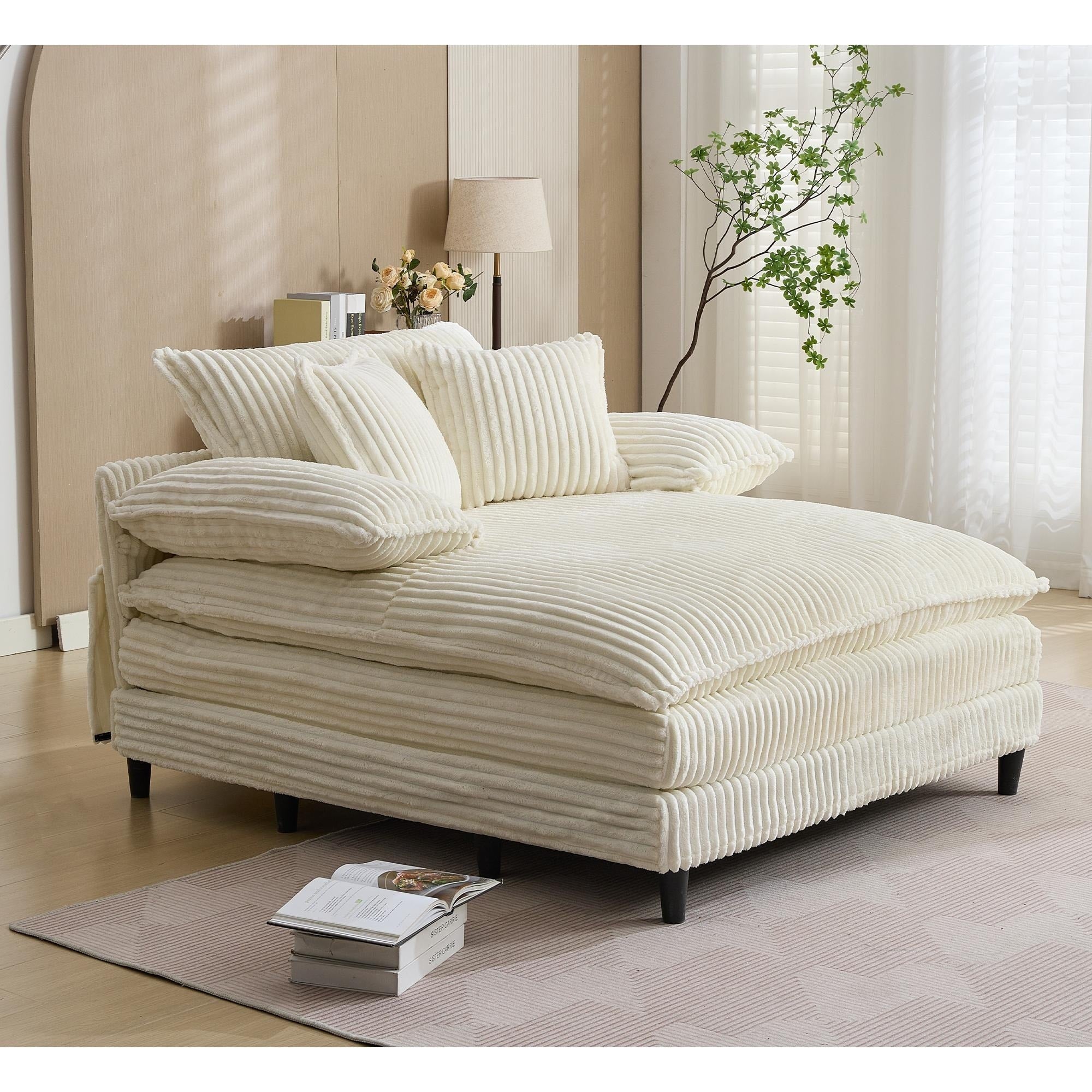 Oversized Chaise Lounge Fluffy Corduroy Sofa Bed Adjustable