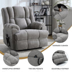 Oversized Chenille Power Lift Recliner Chair with Massage and Lumbar Heating, Infinite Position Reclining