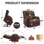 Oversized Chenille Power Lift Recliner Chair with Massage and Lumbar Heating, Infinite Position Reclining