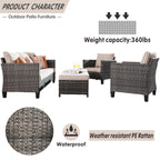 OVIOS 5-piece Patio Furniture Wicker Outdoor High-back Seating Set
