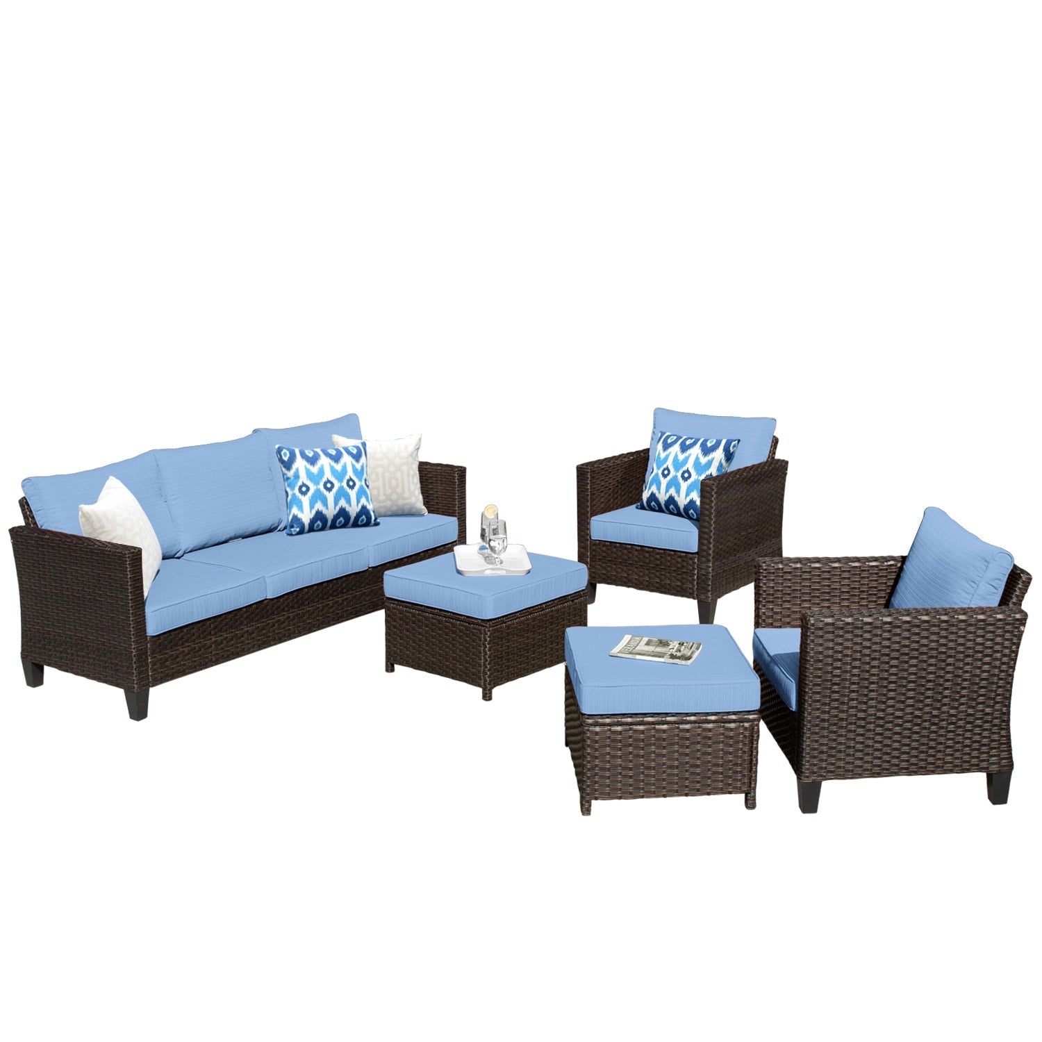 OVIOS 5-piece Patio Furniture Wicker Outdoor High-back Seating Set