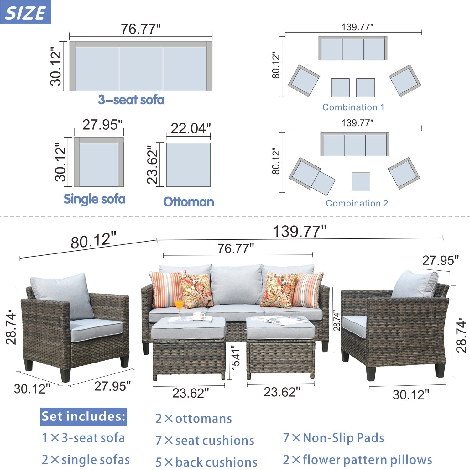 OVIOS 5-piece Patio Furniture Wicker Outdoor High-back Seating Set