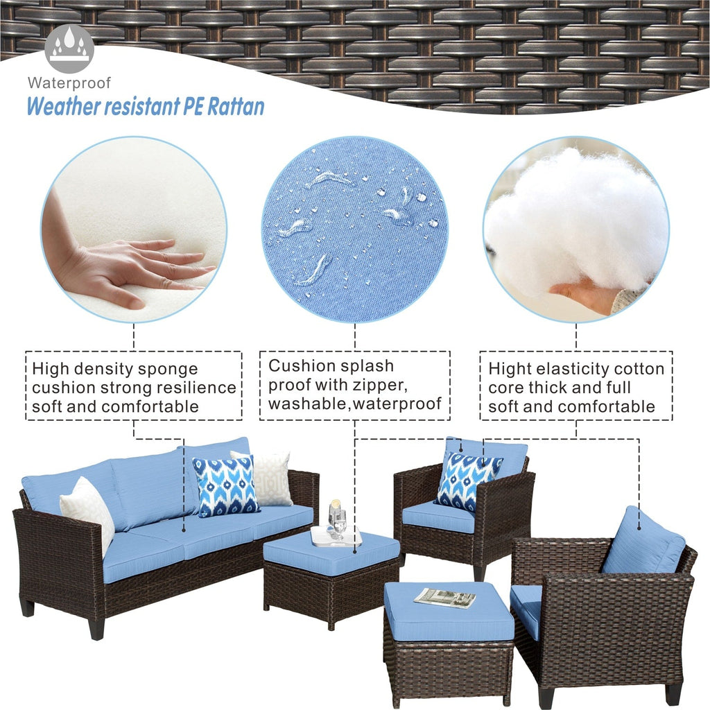 OVIOS 5-piece Patio Furniture Wicker Outdoor High-back Seating Set