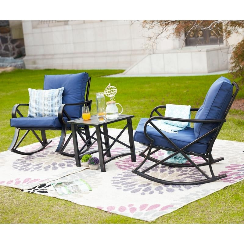 PATIO FESTIVAL 3-Piece Outdoor Rocker Conversation Set w/ Cushions