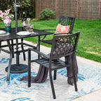 MAISON ARTS 6-Piece Patio Dining Set with 10ft 3 Tier Auto-tilt Umbrella: 4 Metal Outdoor Chairs 1 Metal Square Dining Table