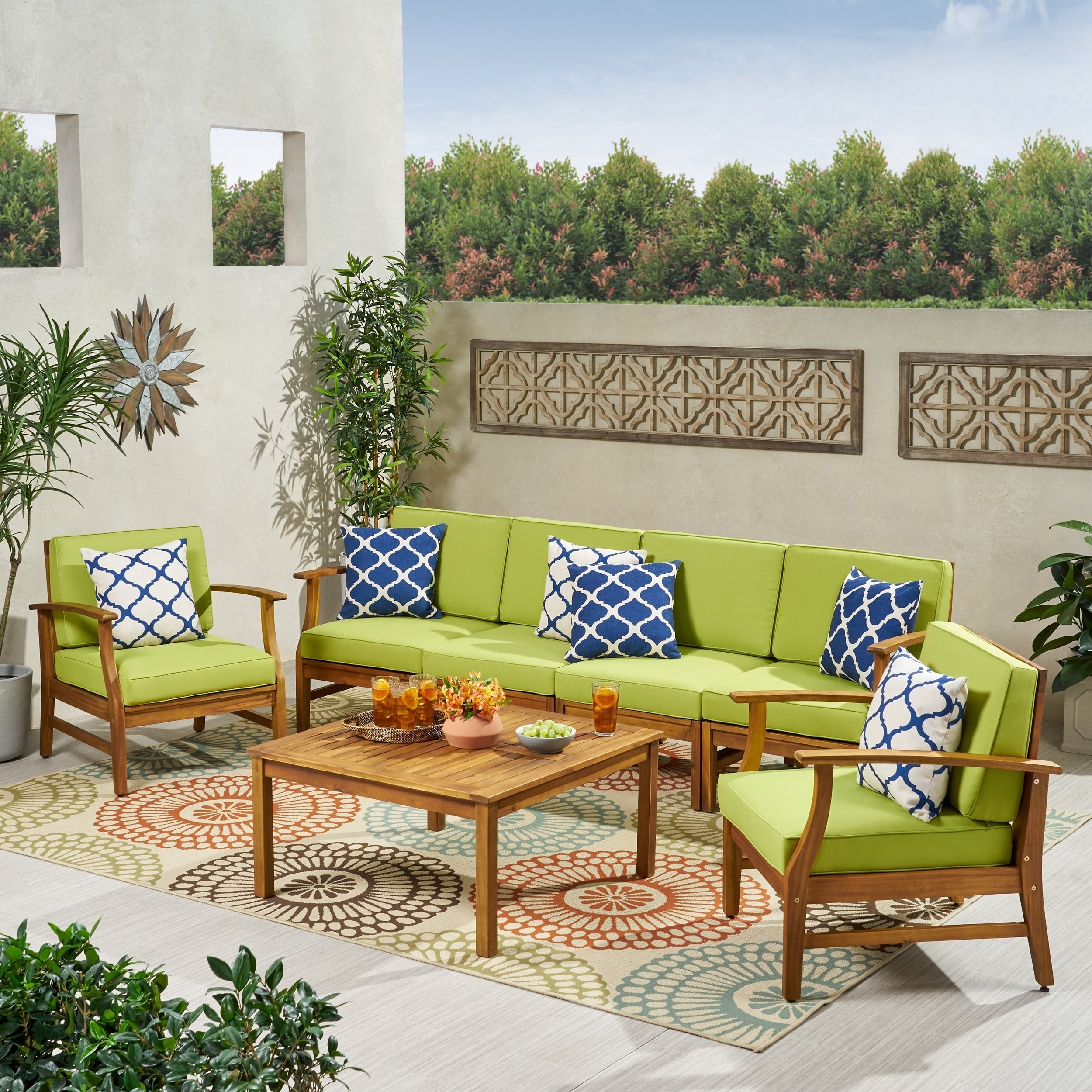 Perla Acacia Wood 7-piece Outdoor Chat Set by Christopher Knight Home